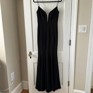 Betsy & Adam. 12. Black evening gown with nude mesh sparkle detail.